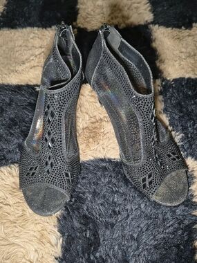 Valenti Franco Black Rhinestone Open-Toe Ankle Booties